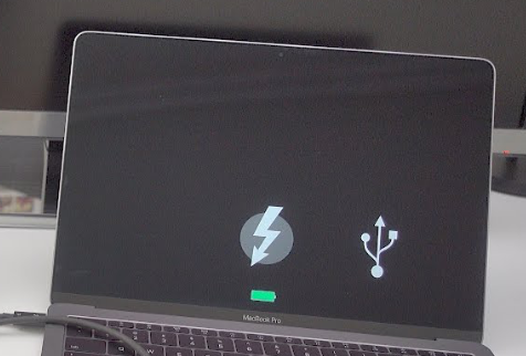 A USB logo will come on screen and with MacBooks a lightning bolt iwth a green battery icon will join it.